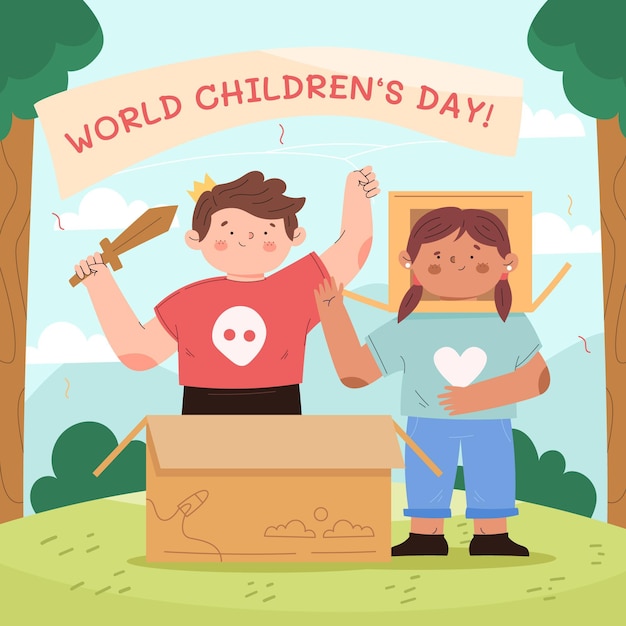 Hand getekende platte wereld kinderdag illustratie