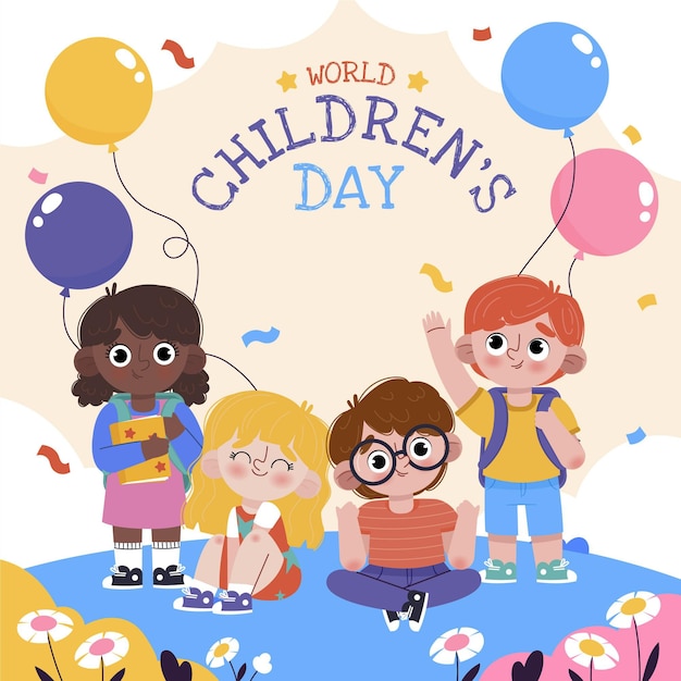 Hand getekende platte wereld kinderdag illustratie