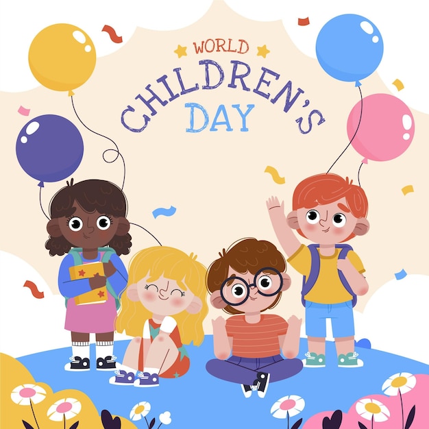 Vector hand getekende platte wereld kinderdag illustratie