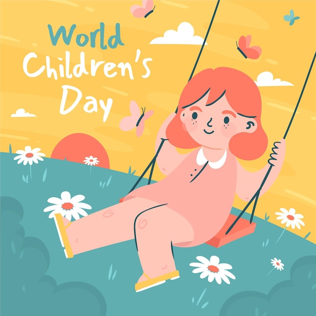 Hand getekende platte wereld kinderdag illustratie