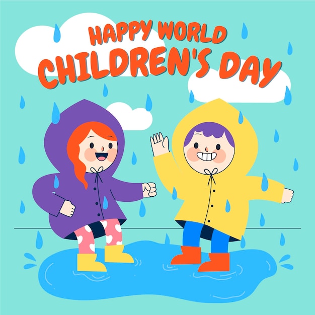 Vector hand getekende platte wereld kinderdag illustratie