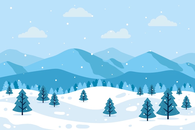 Hand getekende platte winterlandschap illustratie