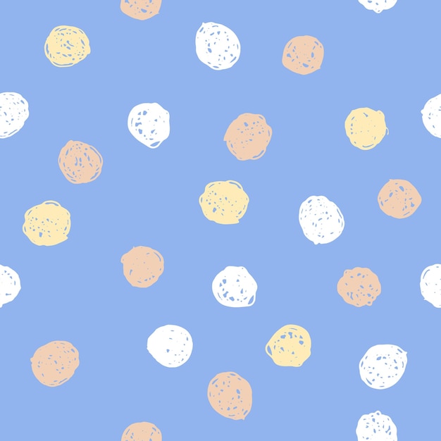 Hand getekende Polka Dot naadloze patroon op pastel blauwe achtergrond kinderachtig trendy doodle vormen