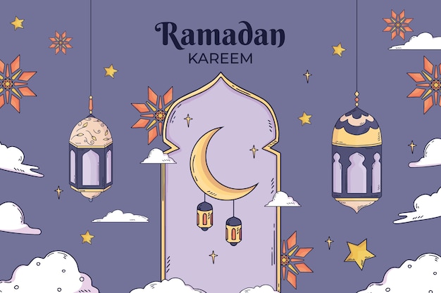 Vector hand getekende ramadan achtergrond