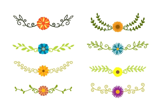 Hand getekende randen elementen instellen collectie bloemen swirl ornament vector