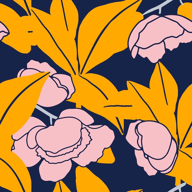 Hand getekende roze bloemen naadloze patroon. retro vector bloemen herhaal oppervlak