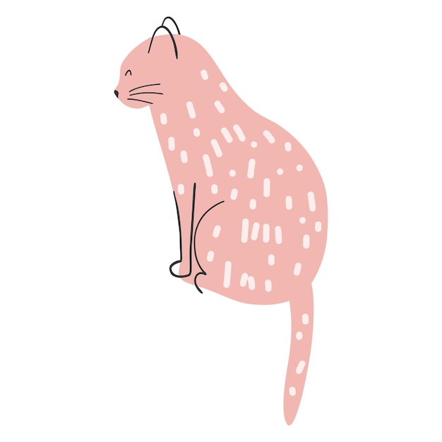 Hand getekende schattige roze kat Vectorillustratie van kitten grappige dier voor poster stof print kinderen textiel kaart ontwerp