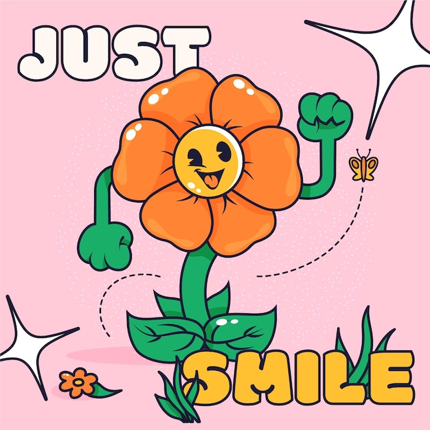 Hand getekende smiley gezicht bloem illustratie