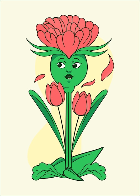 Vector hand getekende smiley gezicht bloem illustratie