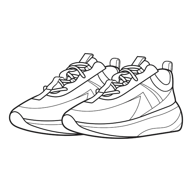 Hand getekende sneaker overzicht. tekening vector, zwarte lijn sneaker. vector illustratie.