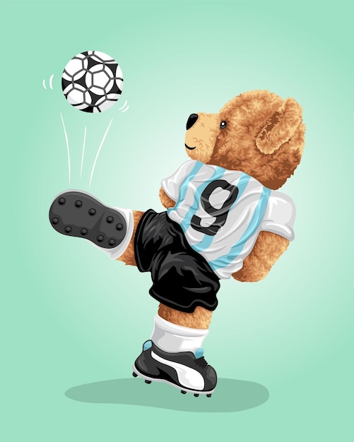 Hand getekende teddybeer cartoon voetballen