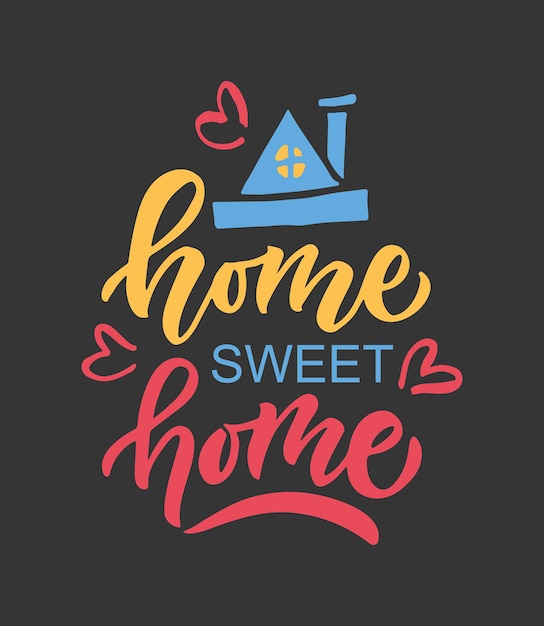 Hand getekende typografie poster. Quote Home sweet home op gestructureerde achtergrond voor briefkaart, kaart, spandoek, poster. Thuis inspirerende vector typografie. Vector illustratie EPS 10