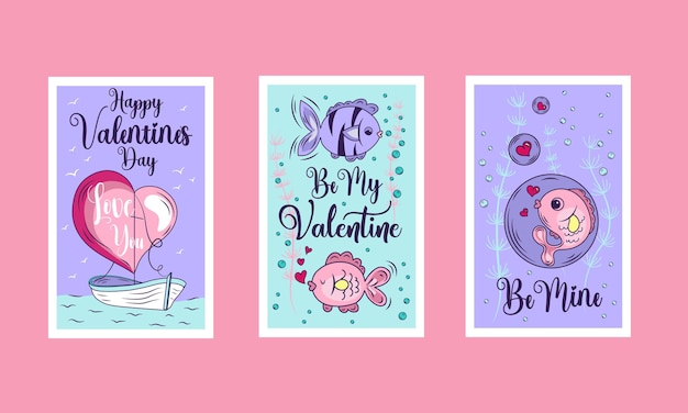 Hand getekende valentijnsdag illustratie vector valentijnsdag kaart collectie set be my valentine