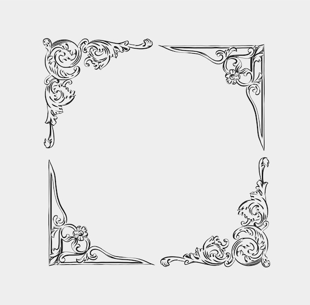 Hand getekende vector abstracte outlinegraphicline art vintage barokke ornament floral frame in minimalistische moderne stijlbarokke bloemen vintage schets ontwerp conceptvector antieke frame geïsoleerd