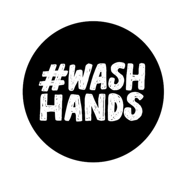 Hand getekende vector belettering met wash hands hashtag