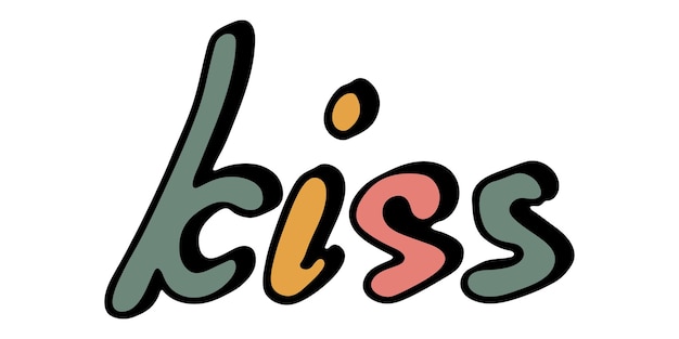 Hand getekende vector kleurrijke belettering Leuke vakantie doodle Kiss clipart