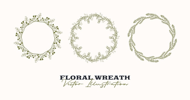 Hand getekende vector ronde frame Bloemen krans met bladeren bessen takken