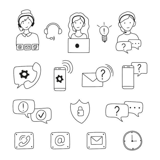 Hand getekende vector set helpdesk operator