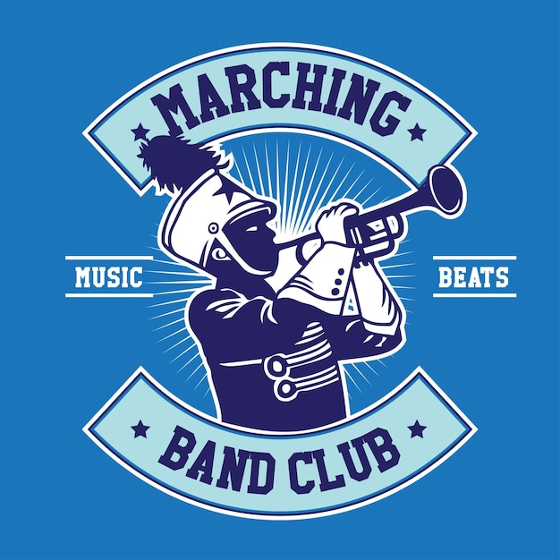 Hand getekende vectorillustratie Marching Band Club Patch embleem Badge ontwerpstijl