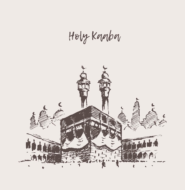 Hand getekende vectorillustratie van Heilige Kaaba in Mekka in Saoedi-Arabië