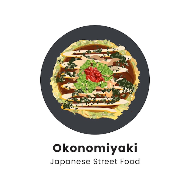 Hand getekende vectorillustratie van okonomiyaki japans straatvoedsel