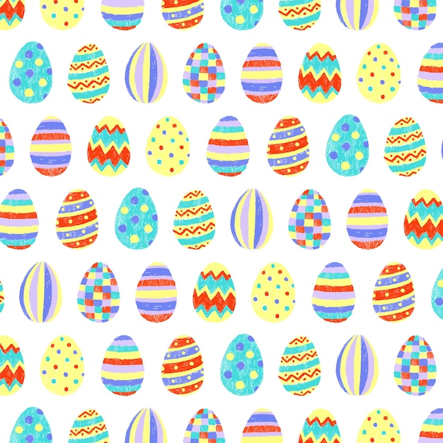 Hand getekende vectorillustratie van schattige paaseieren patroon in de hand getekende stijl Multicolor eggs