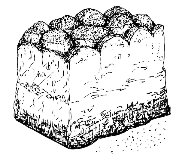 Hand getekende vectorillustratie van Tiramisu Traditioneel Italiaans dessert met mascarpone en koffie