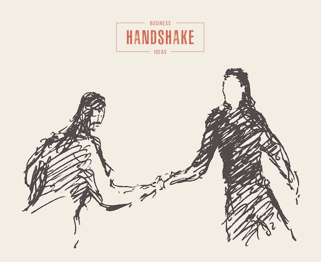 Hand getekende vectorillustratie van zakenvrouw handshake