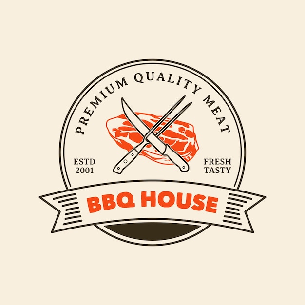 Vector hand getekende vintage barbecue huis logo badge