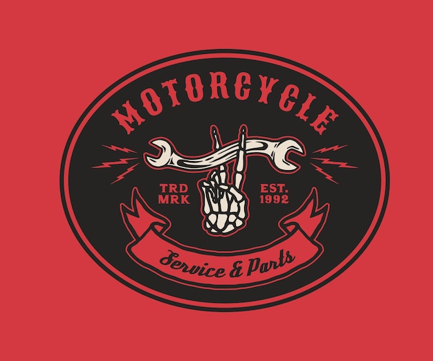 Hand getekende vintage stijl van motorfiets en garage logo badge