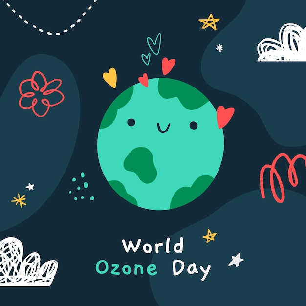 Vector hand getekende wereld ozon dag illustratie