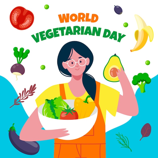 Vector hand getekende wereld vegetarische dag illustratie