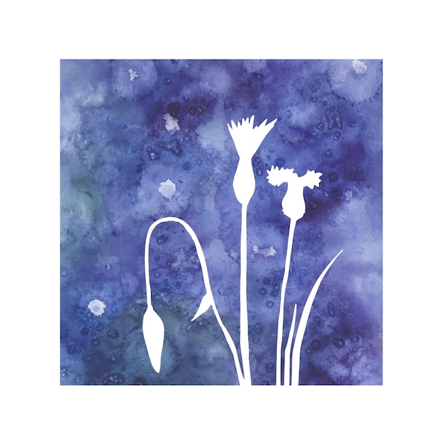 Vector hand getekende wilde bloemen met abstracte aquarel vlekken korenbloem botanische doodle vectorillustratie voor print textiel