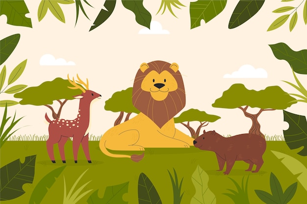 Hand getekende wilde dieren illustratie