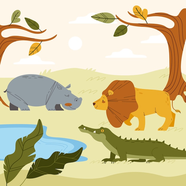 Hand getekende wilde dieren illustratie