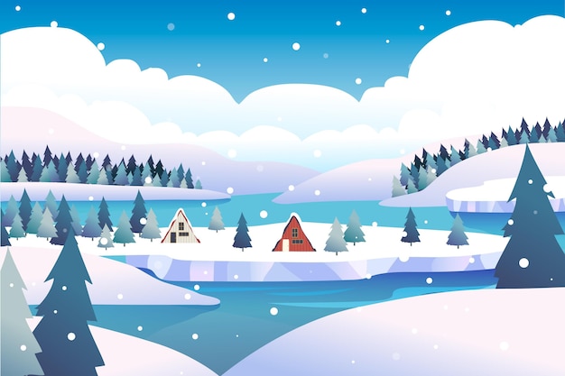 Hand getekende winterlandschap illustratie