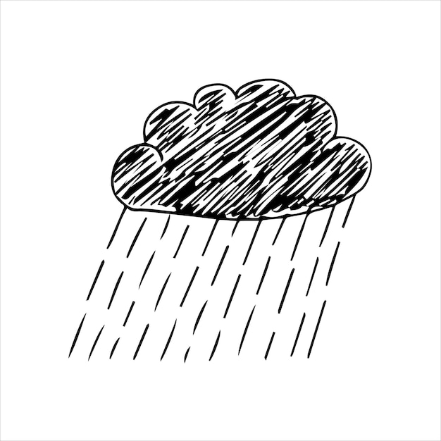 Hand getekende wolk met neerslag Regen sneeuw onweer Doodle schets vectorillustratie