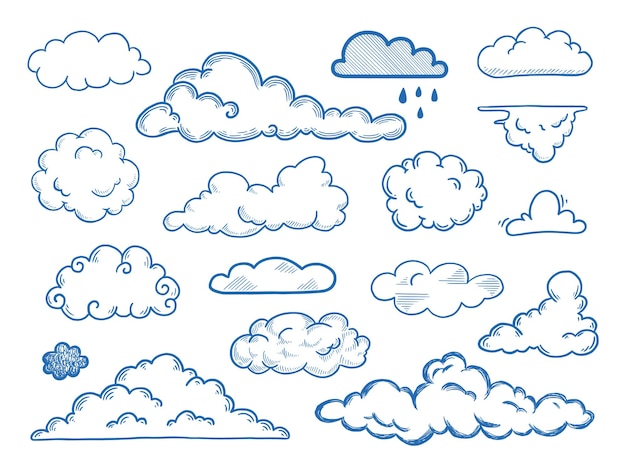 Hand getekende wolk set doodle schets