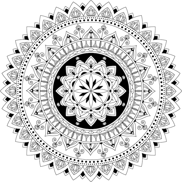 Hand getekende zwart-wit mandala geïsoleerd op een witte achtergrond.