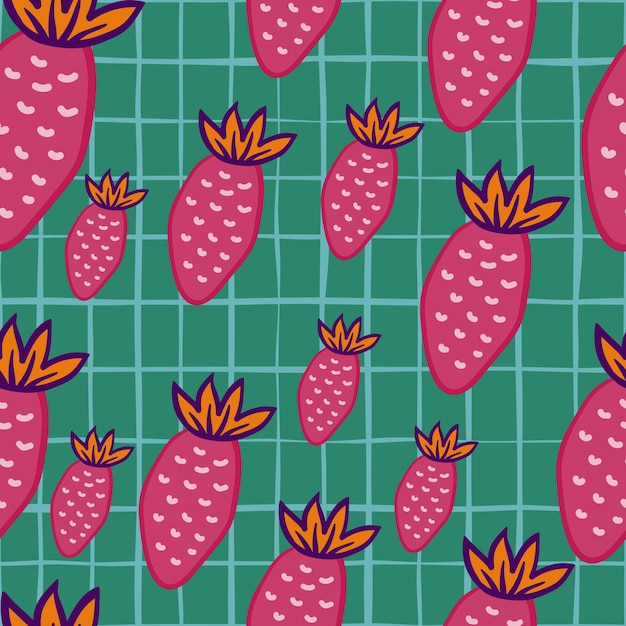 Hand getrokken aardbeien wallpaperDoodle aardbei naadloze patroon Fruit achtergrond