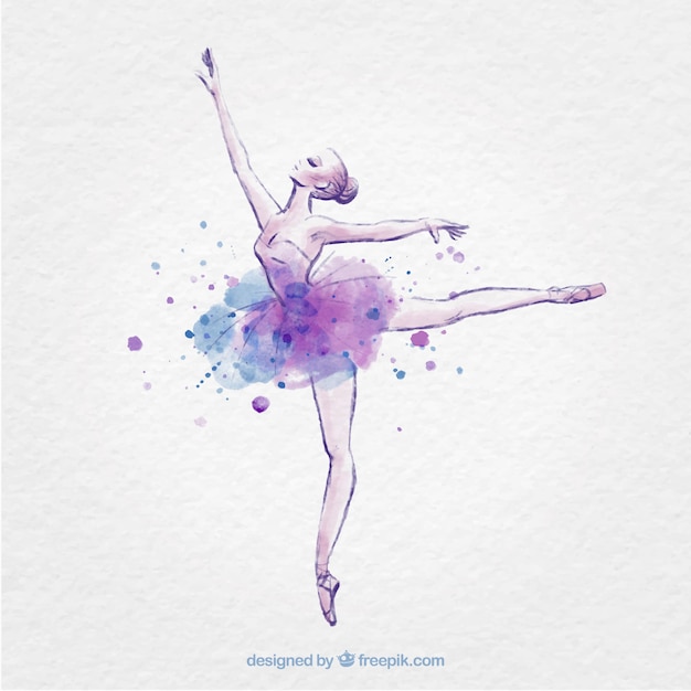 Hand getrokken ballerina met inkt splash