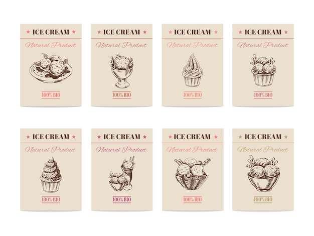 Hand getrokken banners met ijs in schetsstijl Vintage vectorillustratie