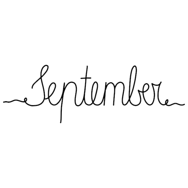 Hand getrokken belettering zin september. Maand september voor kalender. Inkt penseel belettering.