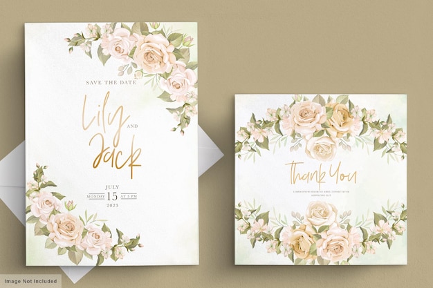 Hand getrokken bloemen bruiloft uitnodiging kaartenset