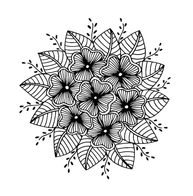 Hand getrokken bloemenkrabbel. Kleurplaten voor boek