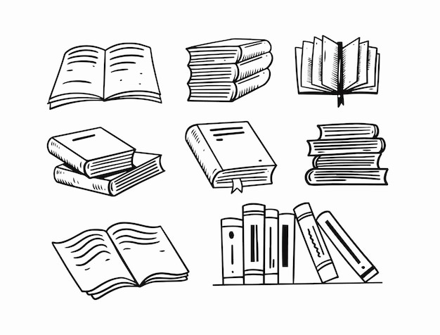 Hand getrokken boeken doodle set illustratie