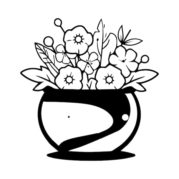 Hand getrokken boeket bloemen in een pot in doodle stijl