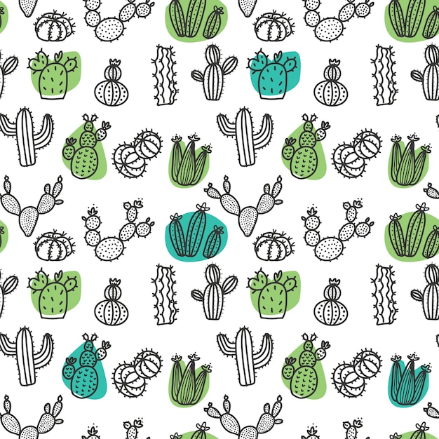 Hand getrokken cactus doodle naadloze patroon