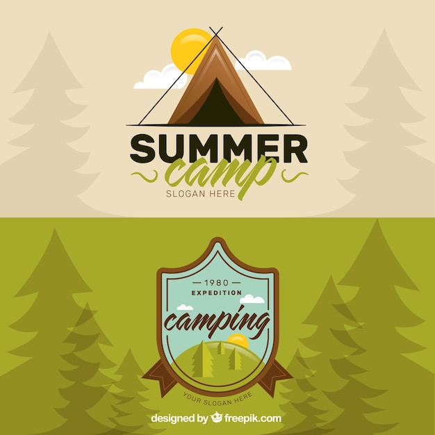 Hand getrokken camping logos