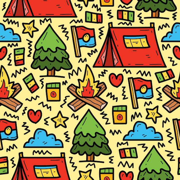 Hand getrokken cartoon camper schattig doodle patroon